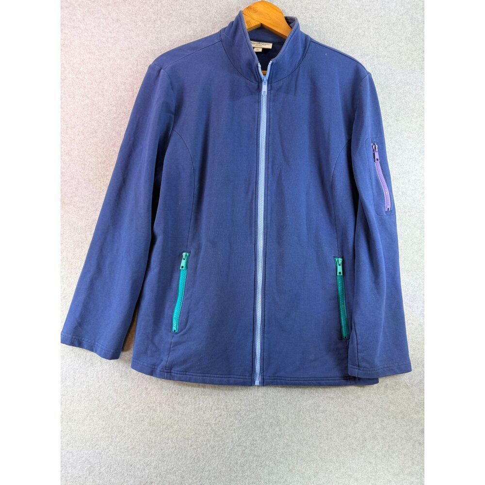 Norm Thompson Women’s XL Blue Full Zip Knit Jacket Colorblock Zippers Bin D